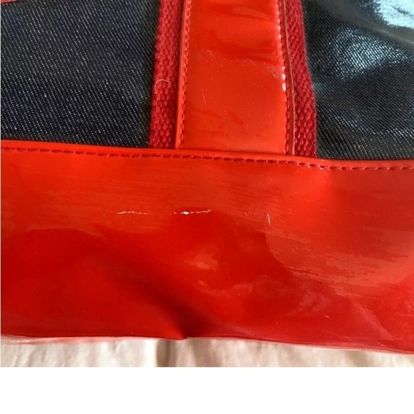 Tory Burch Large Purse Shoulder Bag Tote Black Red Logo Floral Lined Zip Pockets - Picture 5 of 8